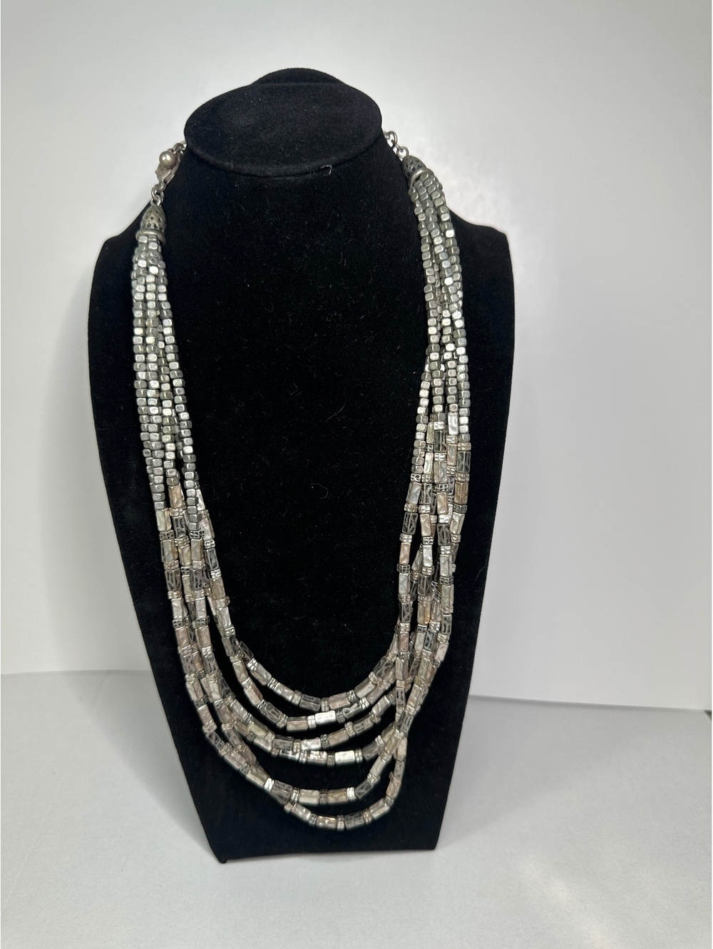 Chico’s Antiqued Silver Tone Multi Strand Statement Layered Necklace 22”